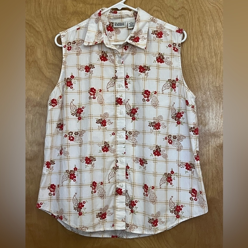 Classic Elements Floral Sleeveless Cotton Blouse XL